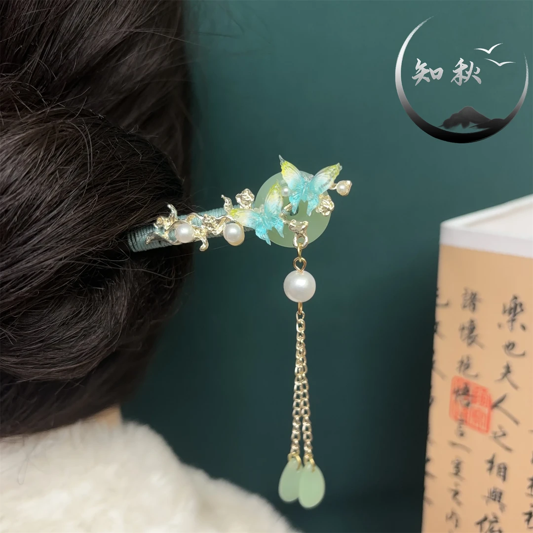 【星空秘镜】蝴蝶简约发簪高级感汉服发饰木质盘发国风发钗簪a179