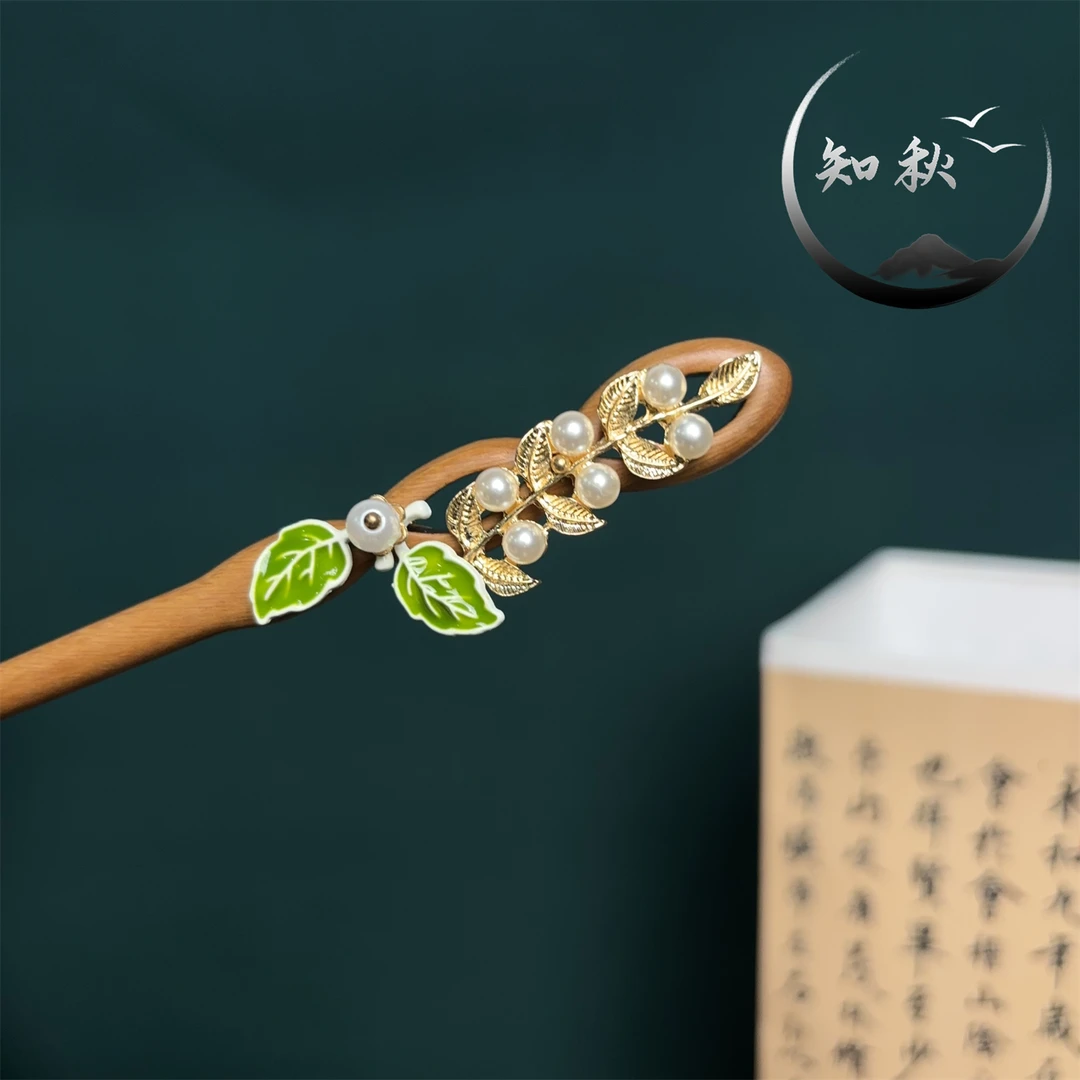 【绿叶麦穗】绿檀木发簪气质头饰发饰新中式纯手工国风簪子百搭a261