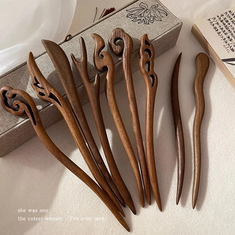 【绿檀木】发簪古风新中式木质簪子简约现代发钗日常通勤木簪a270