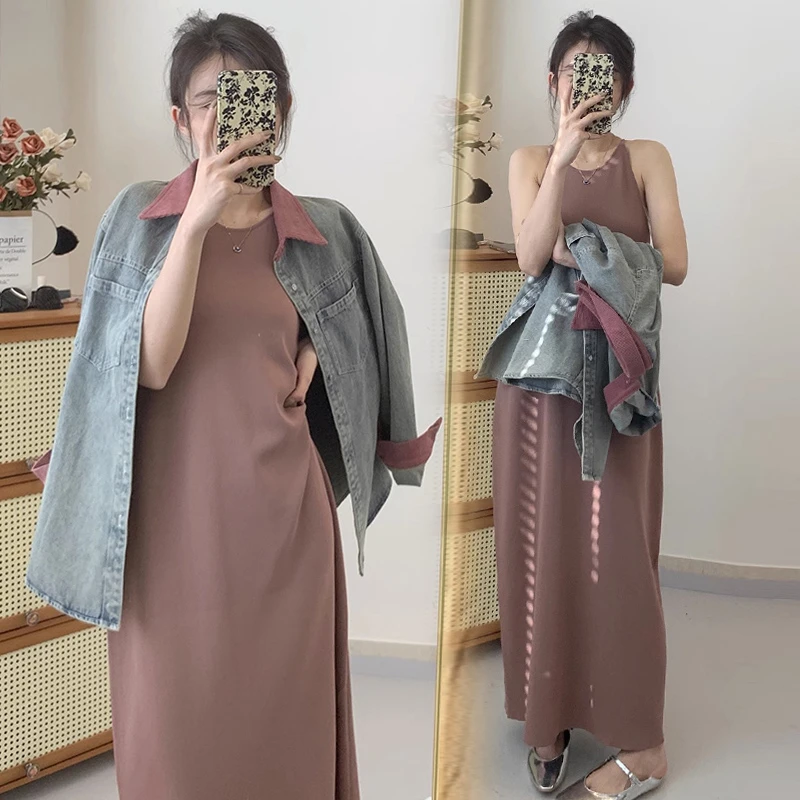 秋装新款牛仔外套休闲针织背心孕妇连衣裙时尚减龄百搭韩版套装