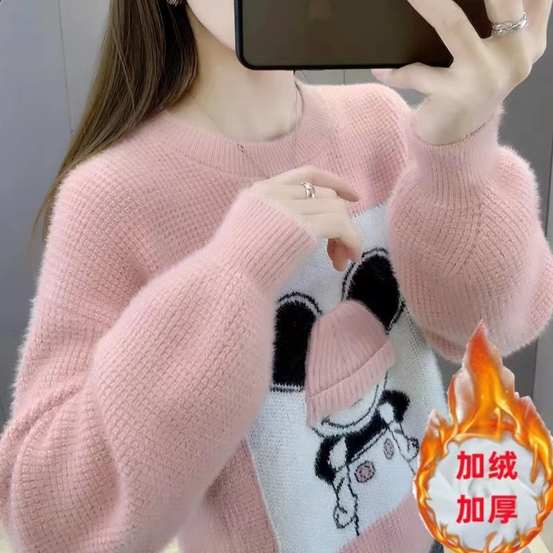 哺乳慵懒风秋季新款水貂绒孕妇毛衣百搭低领针织打底衫卡通宽松