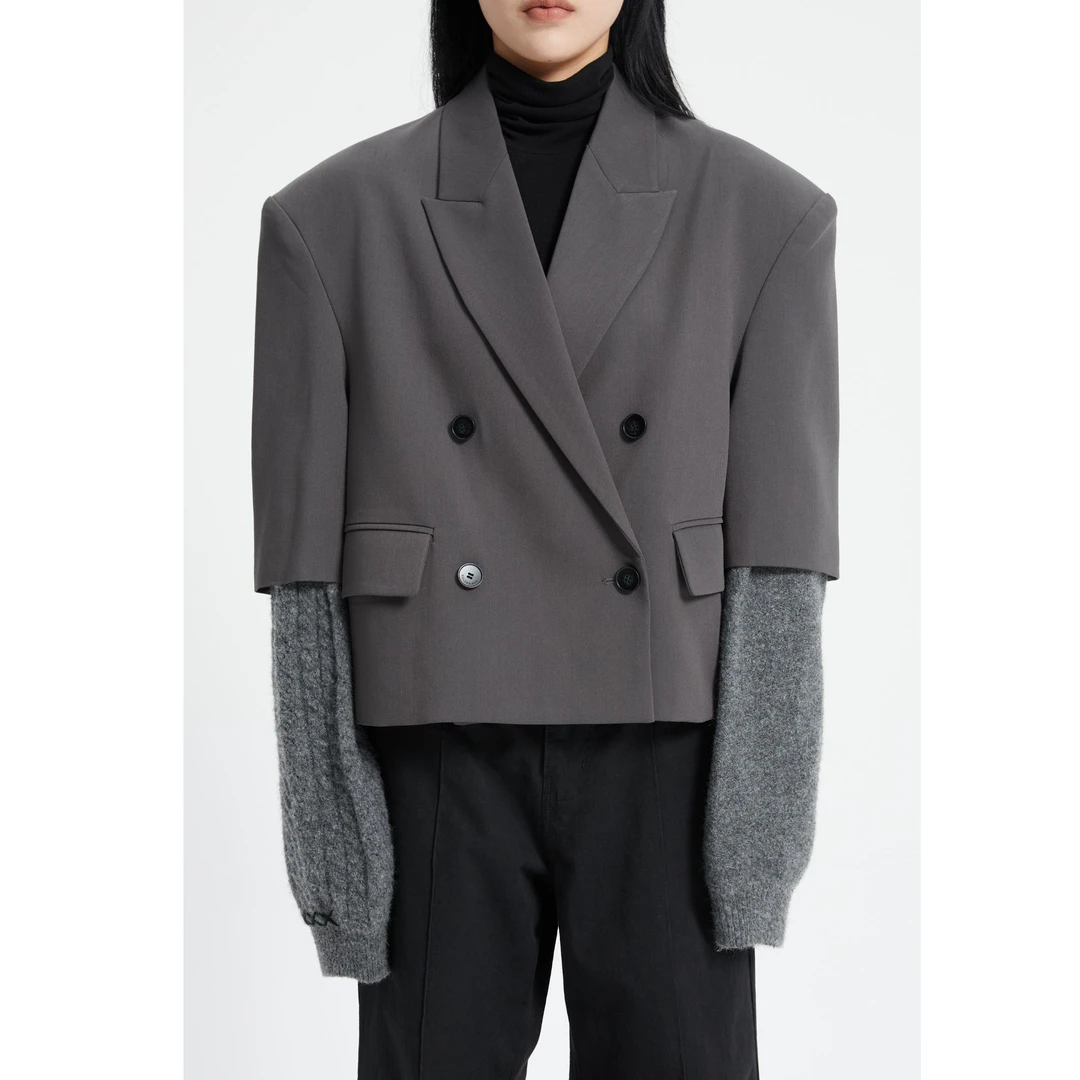 拼接气质毛织袖西装