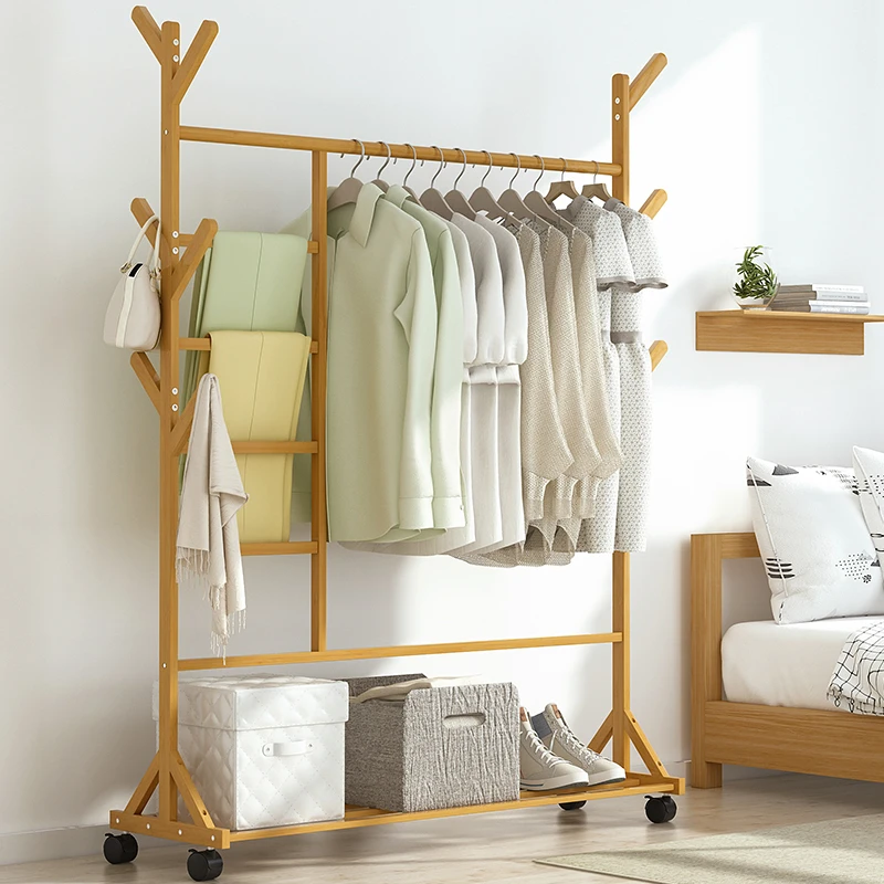 衣架卧室落地床边放衣服的神器实木挂衣简易家用房间衣帽架可移动