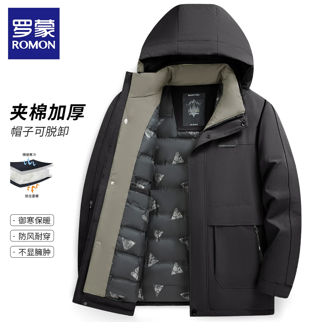 罗蒙加厚棉衣男士冬装新款商务休闲保暖防风外套男N8343