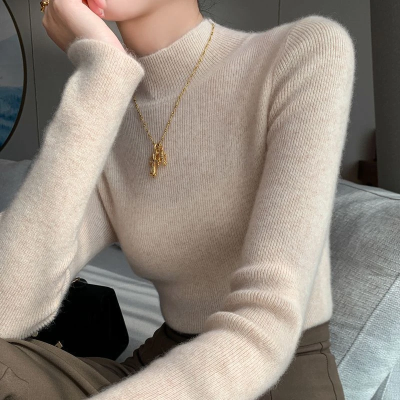 【源头工厂】半高领打底衫2023秋冬新款韩版气质显瘦内搭针织衫洋气