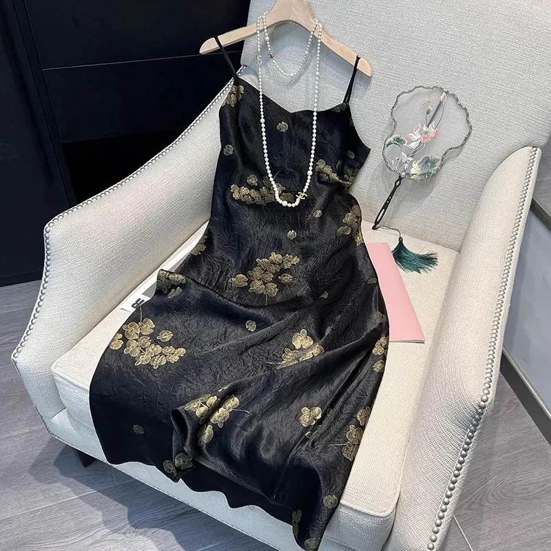 2024四季新款百搭两面穿花萝连衣裙吊带裙Q01