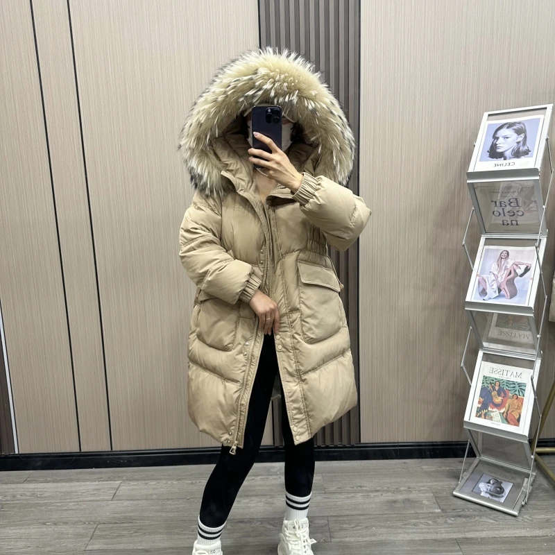 【升级版】大毛领中长款羽绒服女2024冬季新款韩版宽松时尚连帽外套