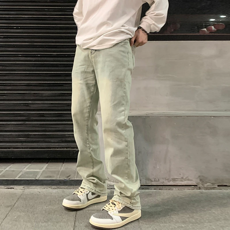 190高个子加长版美式vibe黄泥色做旧牛仔裤男宽松潮流直筒坠感裤