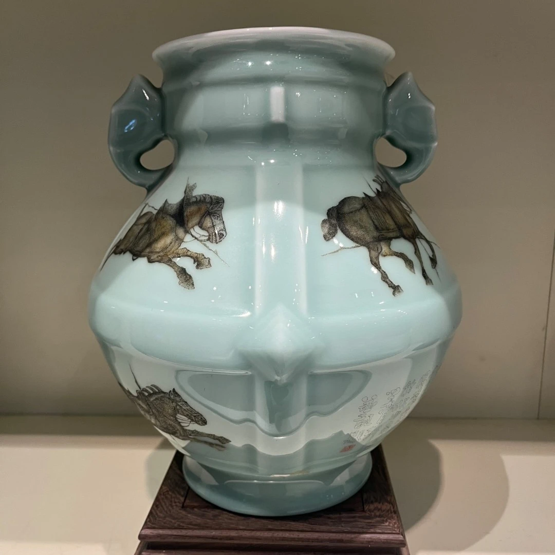 昆仑牌鲁青瓷刻瓷《昭陵六骏》手工中式350mm*280mm