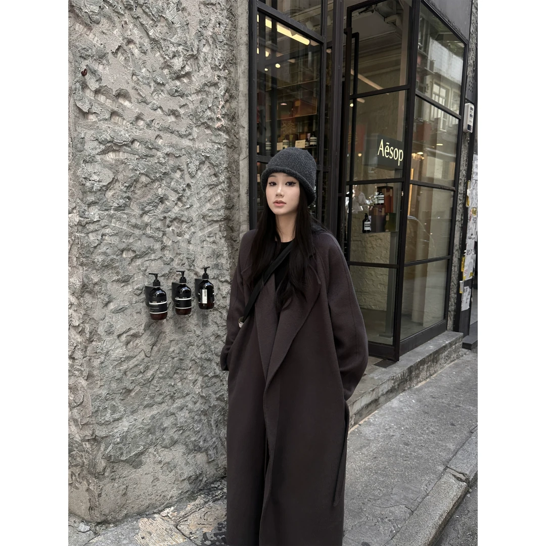 【5werkwen 】流浪收藏家 100%美澳北极灰翻驳领双面呢大衣冬