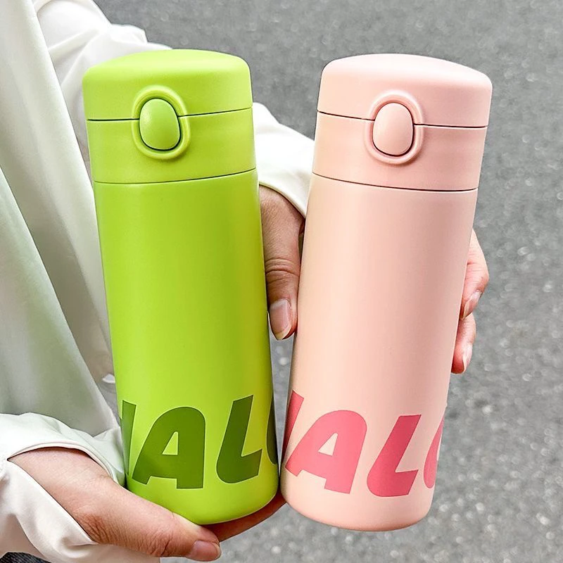 帝怡简约保温杯高颜值吸管水杯便携不锈钢杯子直饮可爱防摔弹跳盖