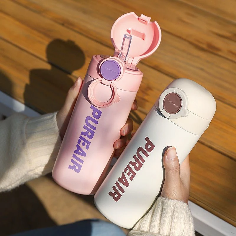 创意吸管保温杯高颜值可爱学生便携不锈钢水杯情侣简约直饮韩版