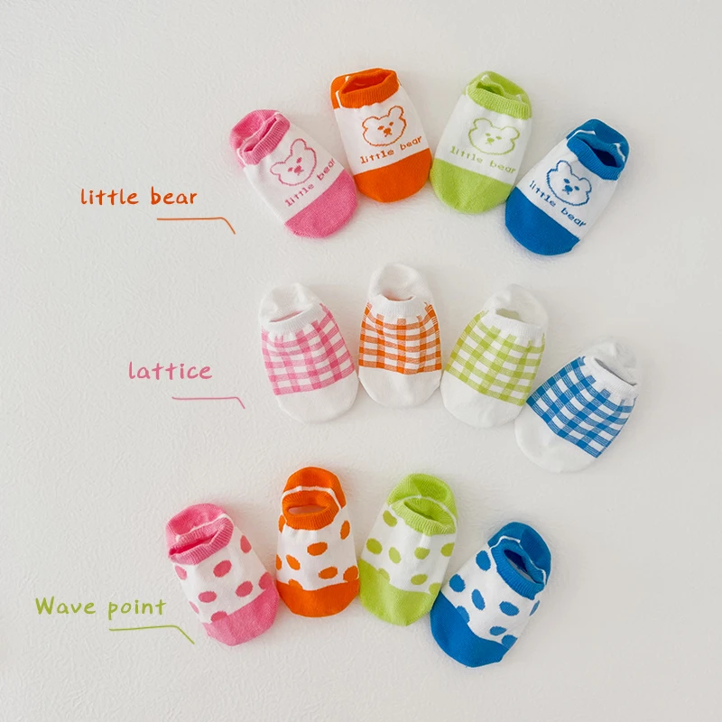 夏季薄款男童女童袜子格纹小花隐形袜棉男女童地板袜