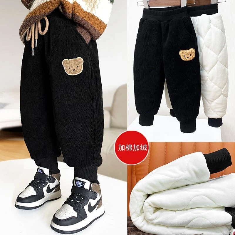 儿童棉裤加绒小熊灯芯绒冬季裤子中小童女孩加厚男童一条过冬外穿