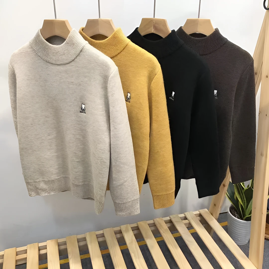 冬季男童一体绒毛衣儿童韩版加绒套头针织衫加厚中大童装半高领潮