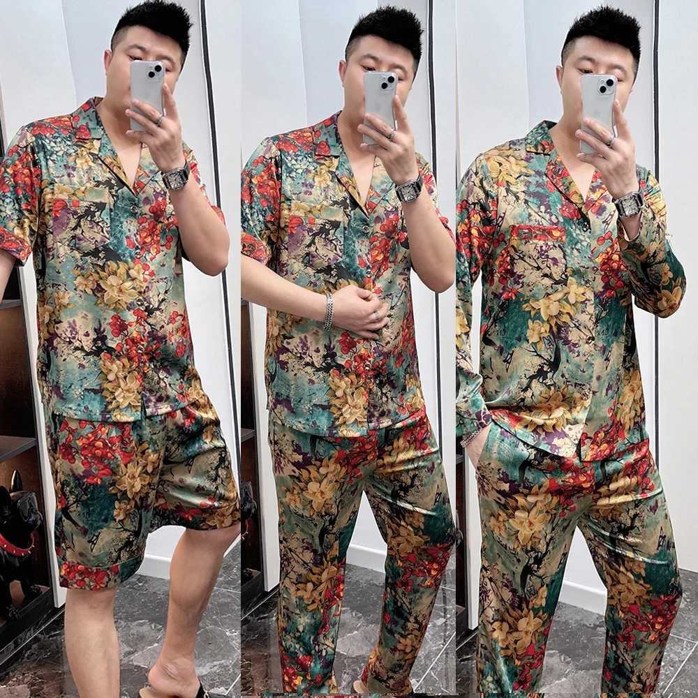 休闲网红印花男士睡衣套装2025夏季薄款时尚轻奢高级百搭家居服潮
