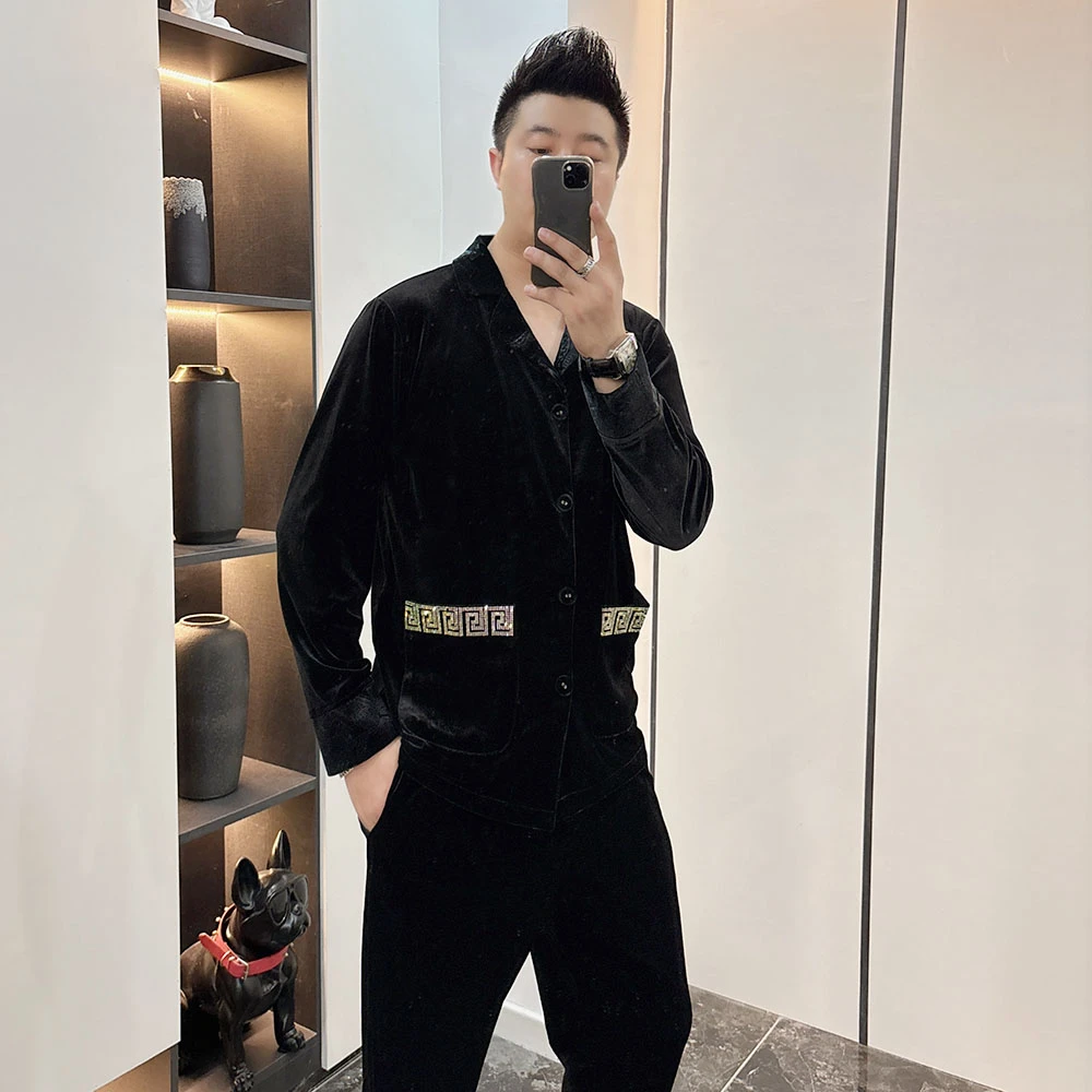 男士睡衣春秋长袖钻石金丝绒2025高档轻奢高级感休闲家居服套装潮