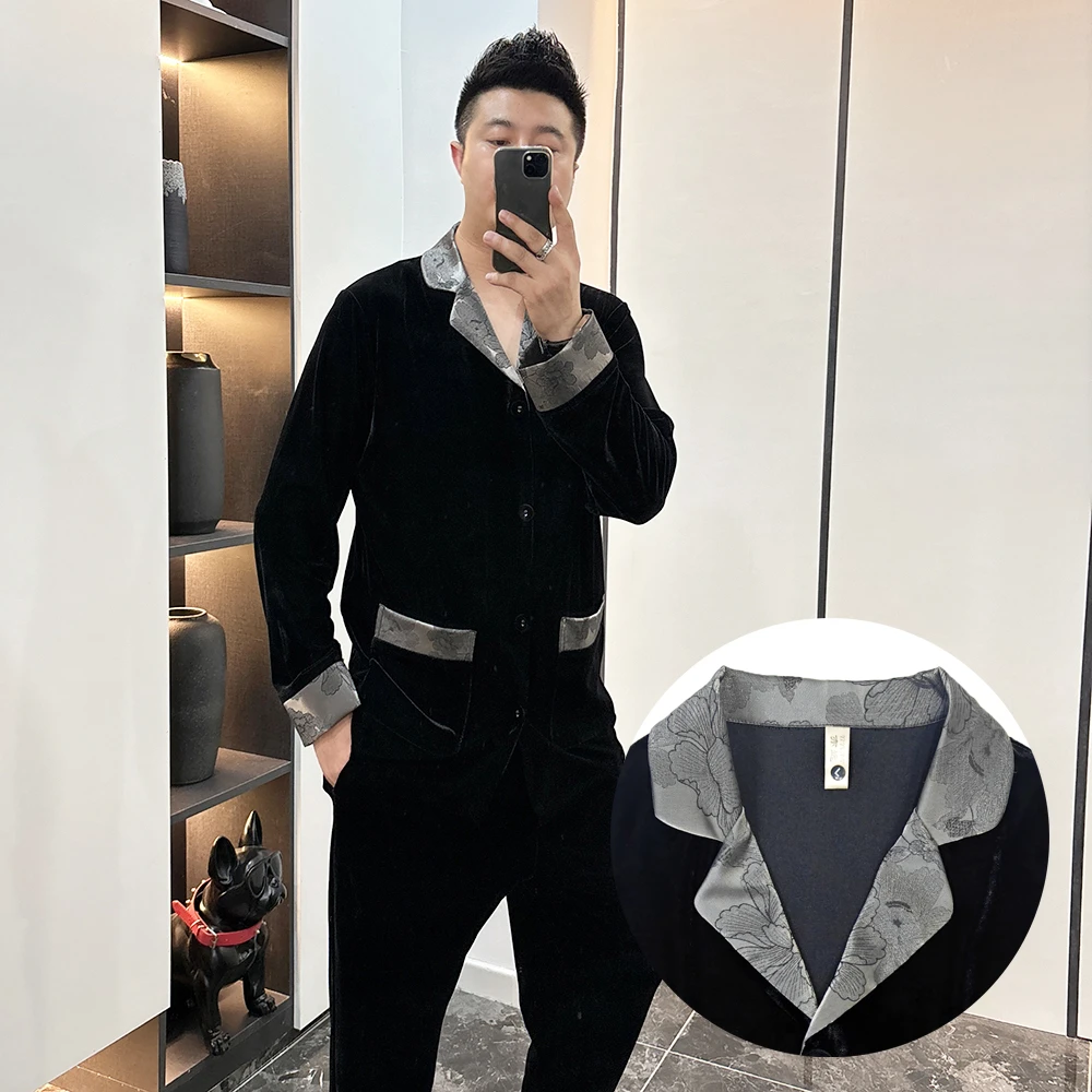 大码金丝绒长袖睡衣套装2024秋季撞色奢华高级感可外穿潮流家居服