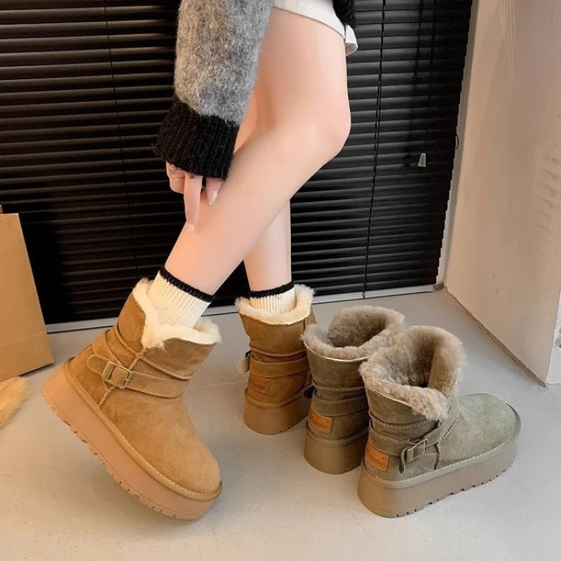 加绒女款皮毛一体冬季大棉鞋厚底保暖毛毛雪地靴2024中筒新款加厚