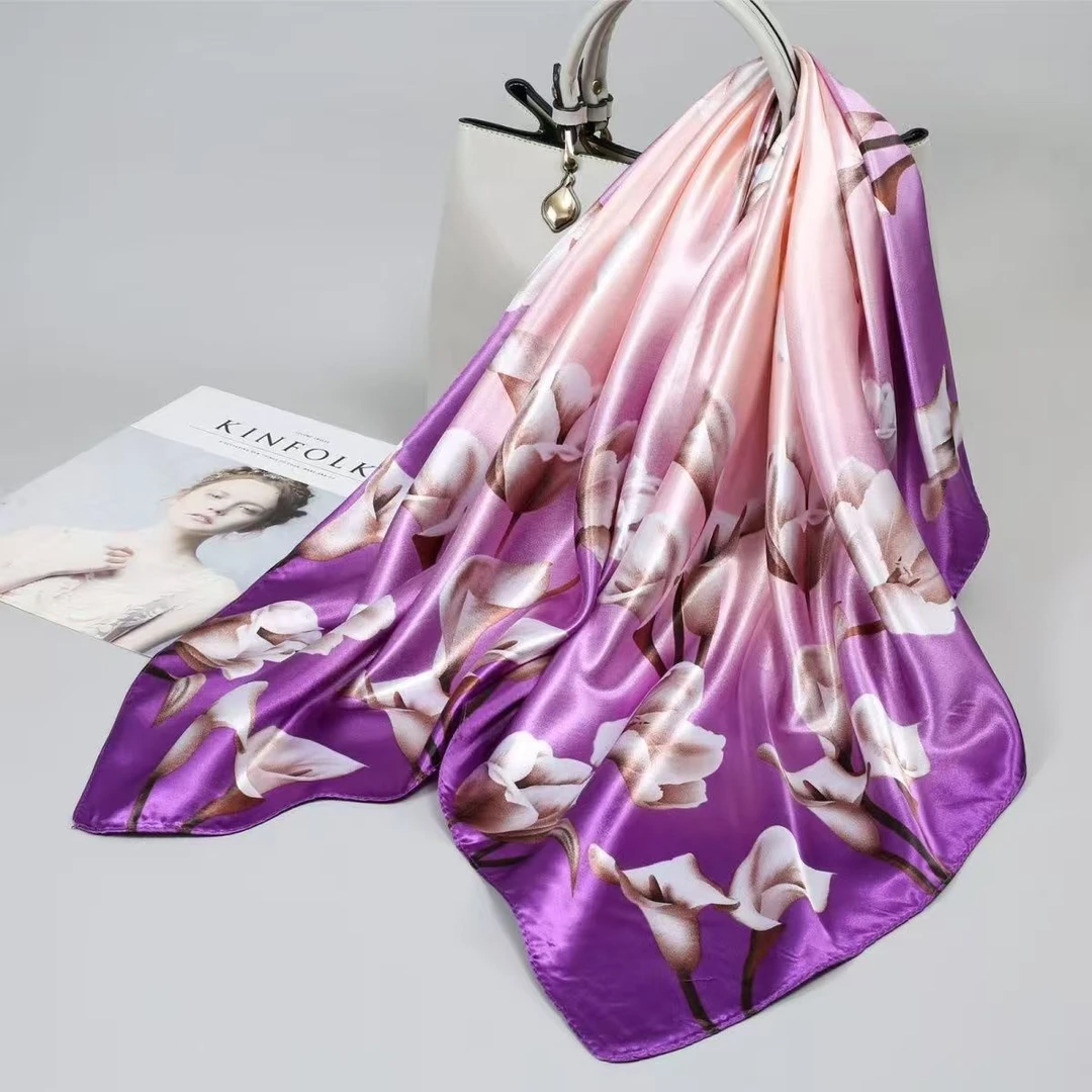 90X90cm【紫色马蹄莲】D56丝巾