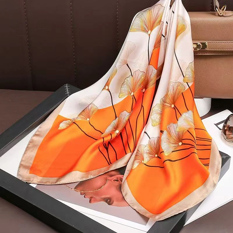 90X90cm【白橘拼银杏叶】D55丝巾