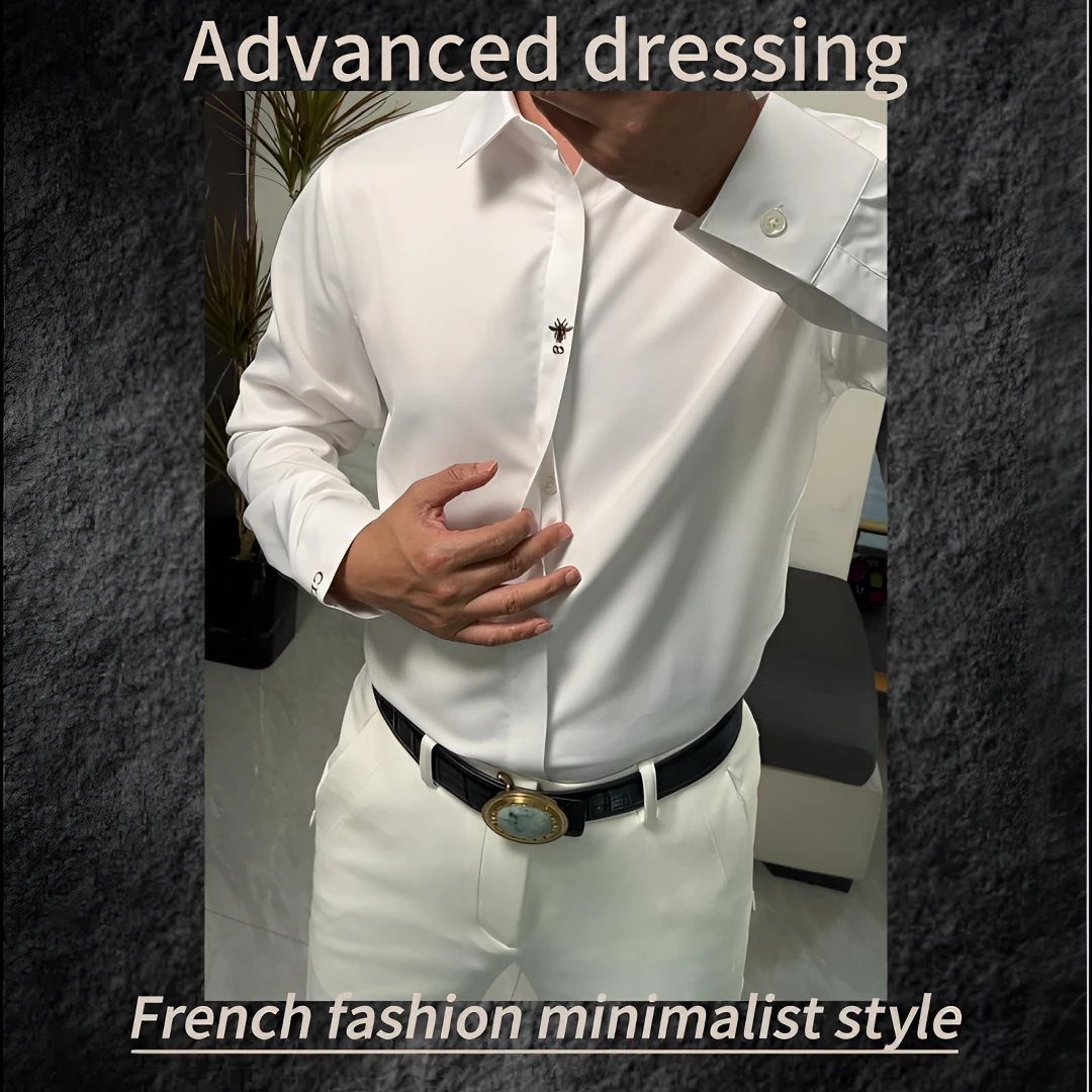 衬衫高定系列男士修身简约经典百搭总裁商务风轻奢纯色休闲衬衣