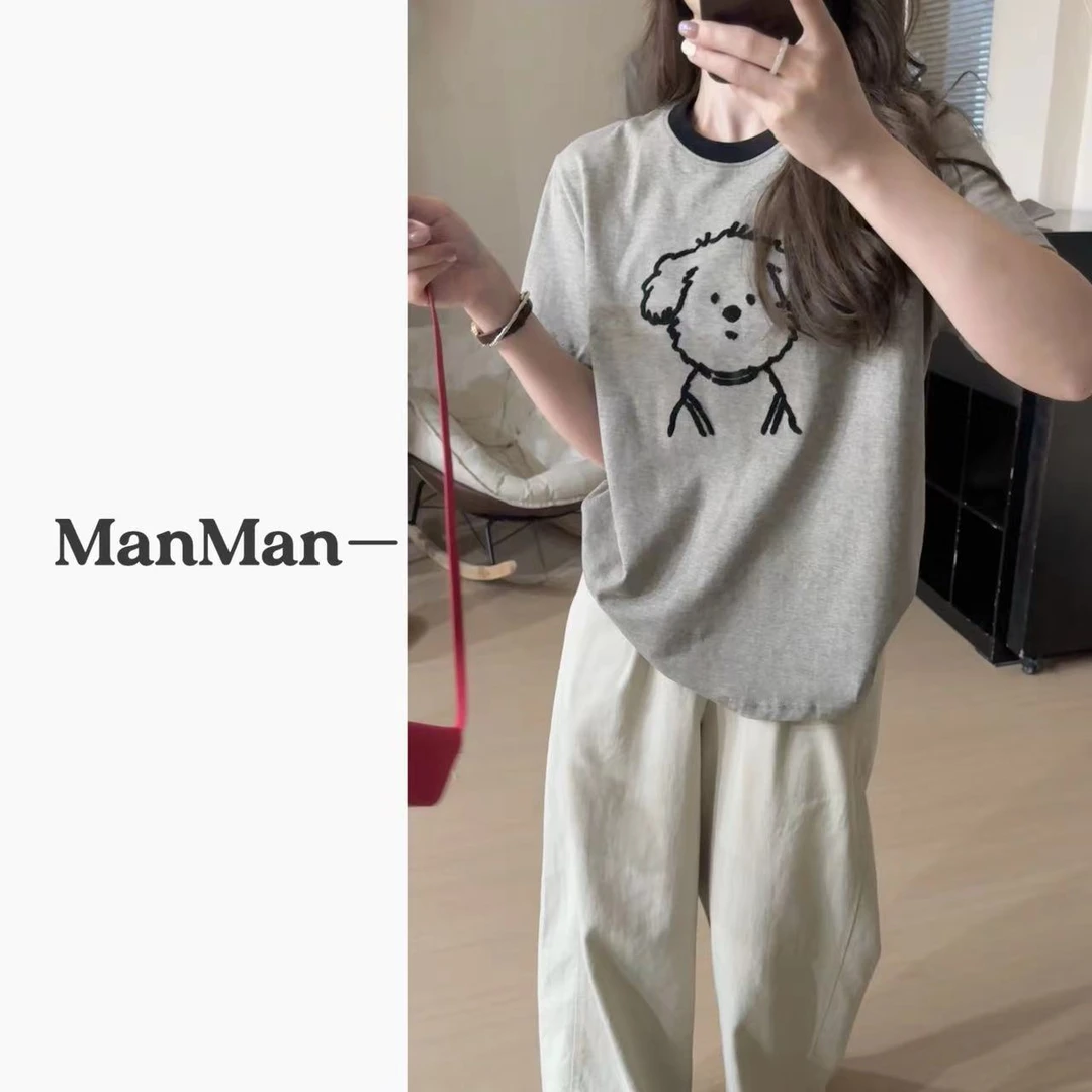 【朴回见】“线条小狗”夏季新款韩版ins风小众简约感t恤