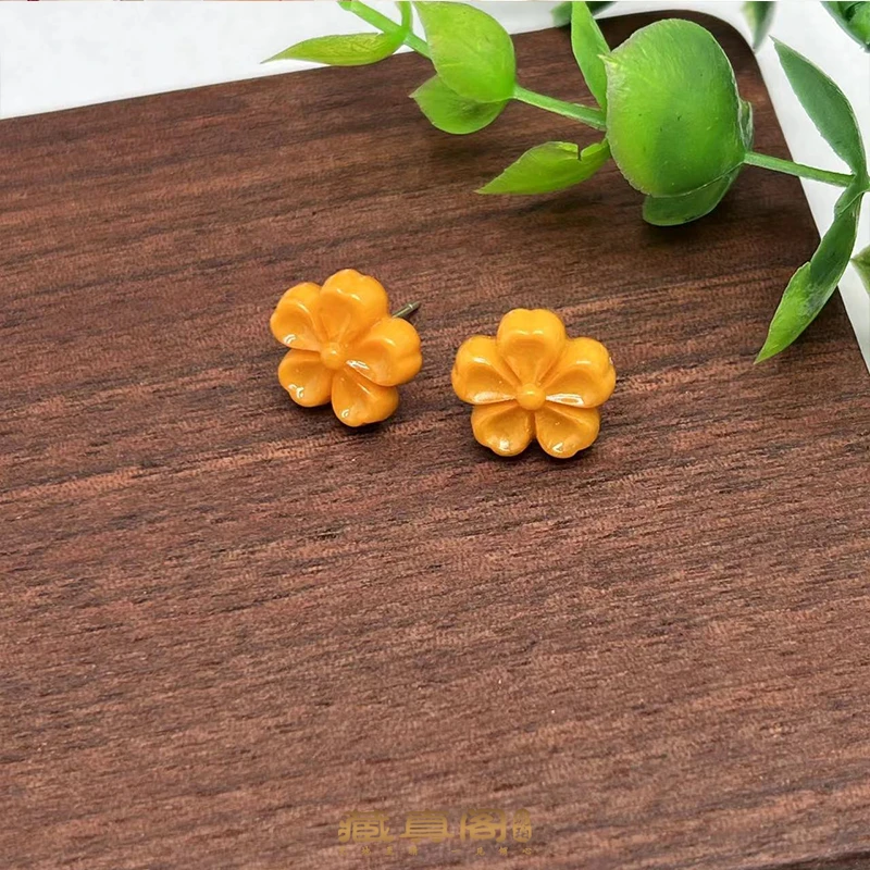 【藏真阁】H1602天然蜜蜡S925银花花耳钉