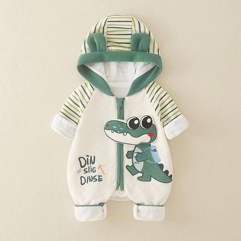 新生儿a类卡通鳄鱼棉衣婴儿连体衣男女宝宝保暖衣服爬服衣服春秋