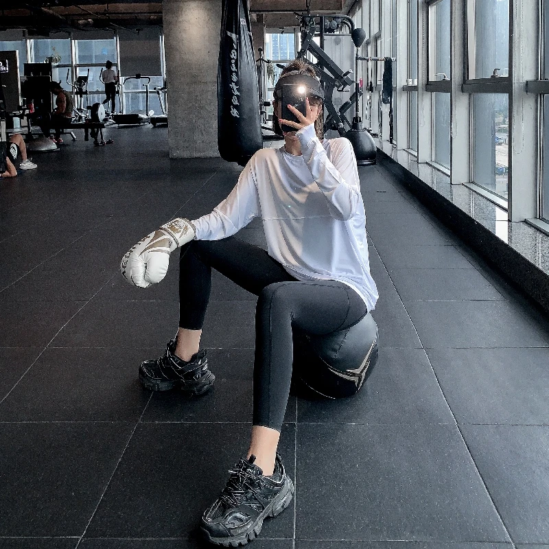 上衣速干跑步罩衫运动T恤瑜伽上衣罩衫健身服训练服宽松大码显瘦