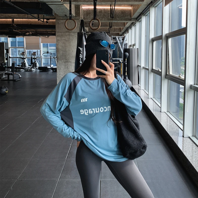 显瘦宽松大码胖mm女健身服瑜伽服上衣速干衣跑步长款字母运动T恤