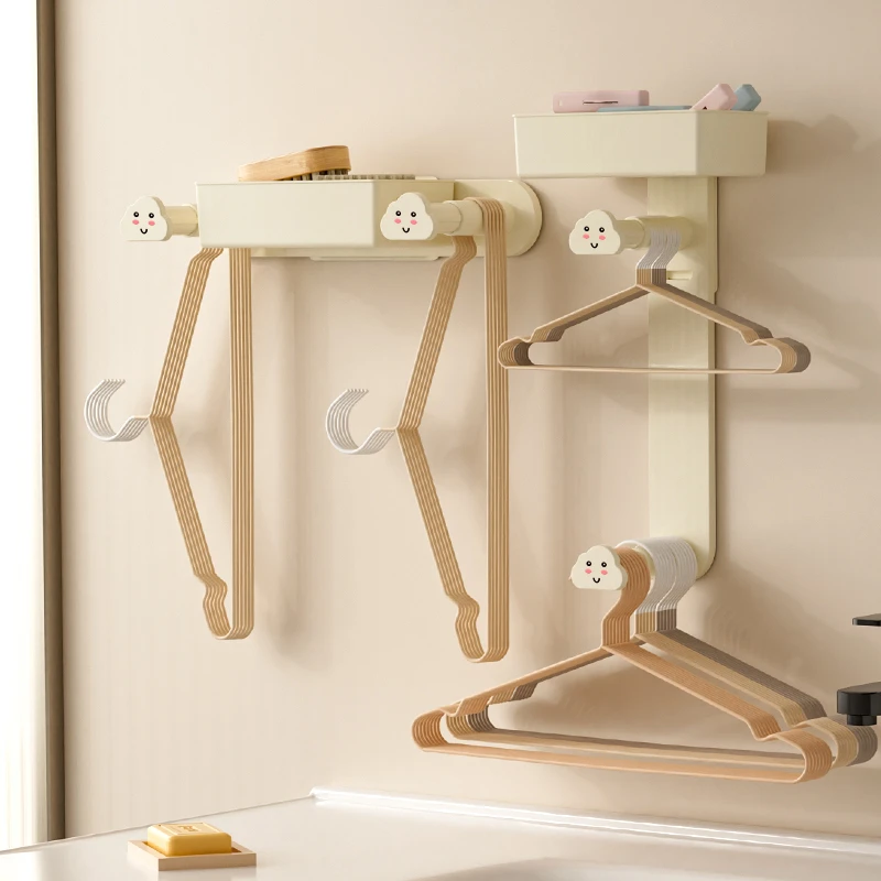 简约阳台衣架收纳神器免打孔衣架收纳整理可伸缩云朵衣架收纳架