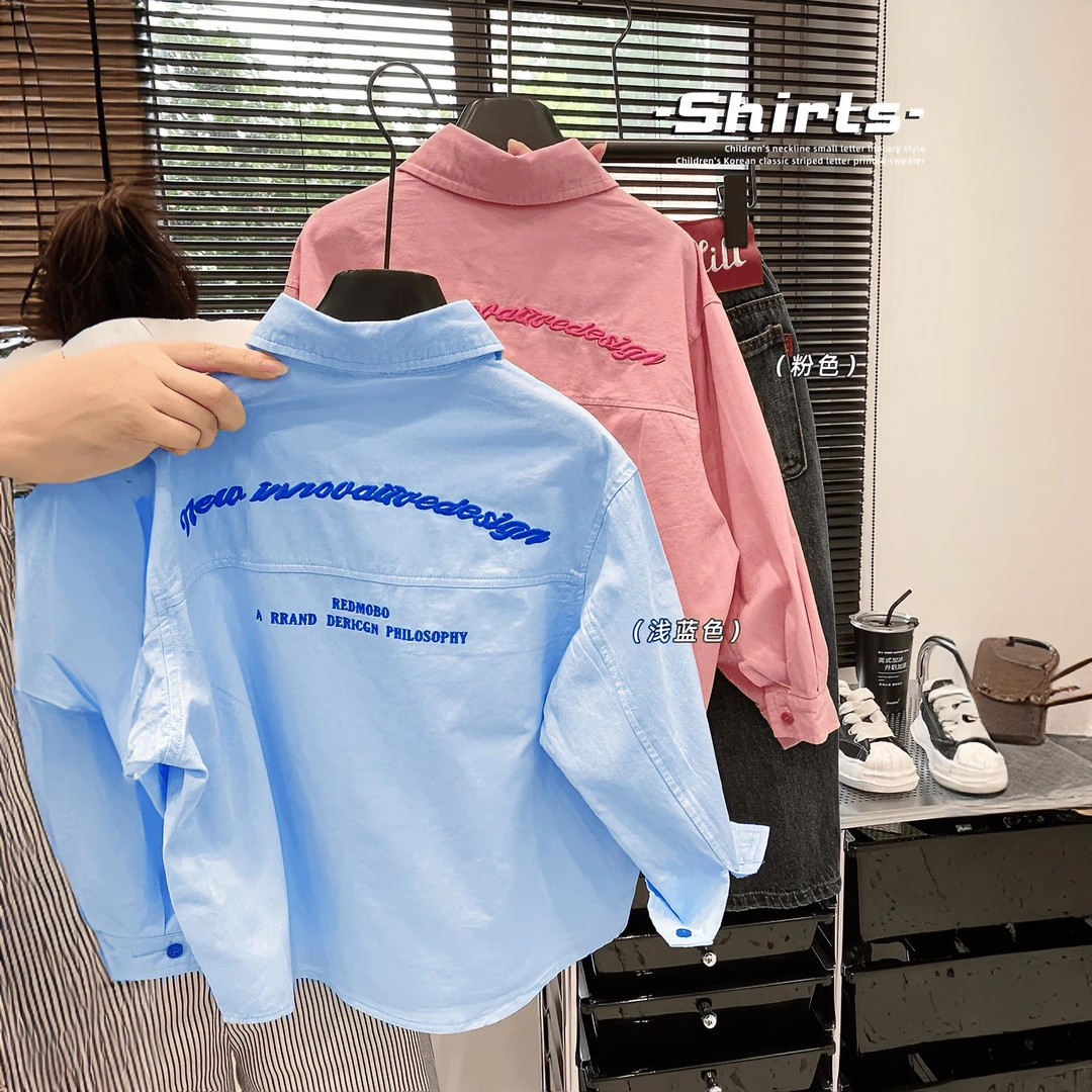 (清版清货）衬衫春秋新款秋季衬衣外套中大童长袖高智淡人