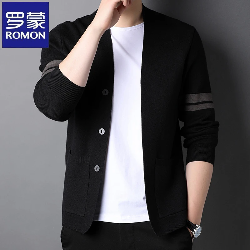 罗蒙时尚男士短款开衫外套春秋季休闲百搭中青年高档韩版长袖毛衣