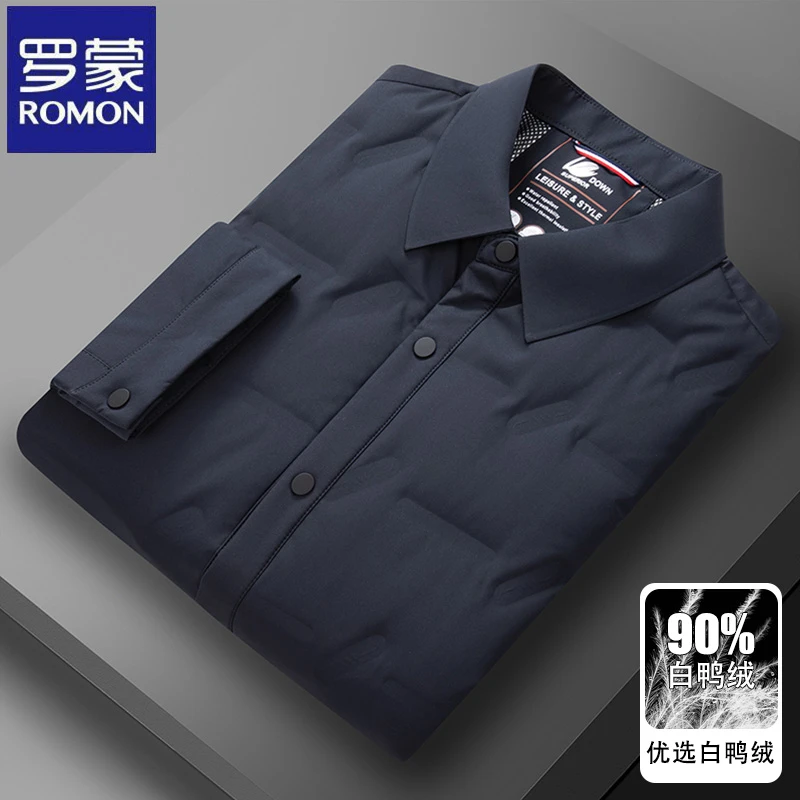 罗蒙【白鸭绒】轻薄羽绒服冬季新款纯色商务男士休闲翻领保暖外套