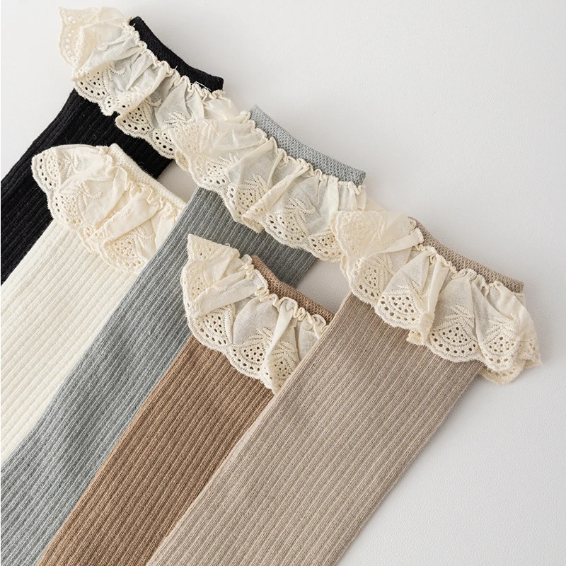 女宝宝袜子春秋透气高筒袜不勒新生婴儿韩系中筒袜蕾丝花边公主袜