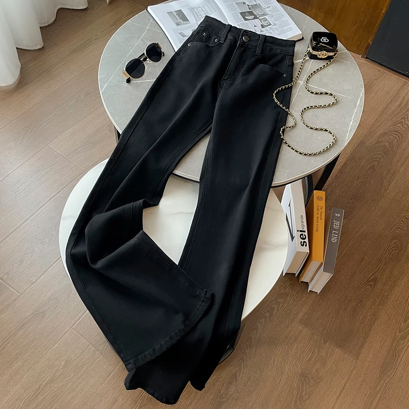 黑色喇叭裤女2024秋季新款高腰修身显瘦百搭微喇叭马蹄垂感牛仔裤
