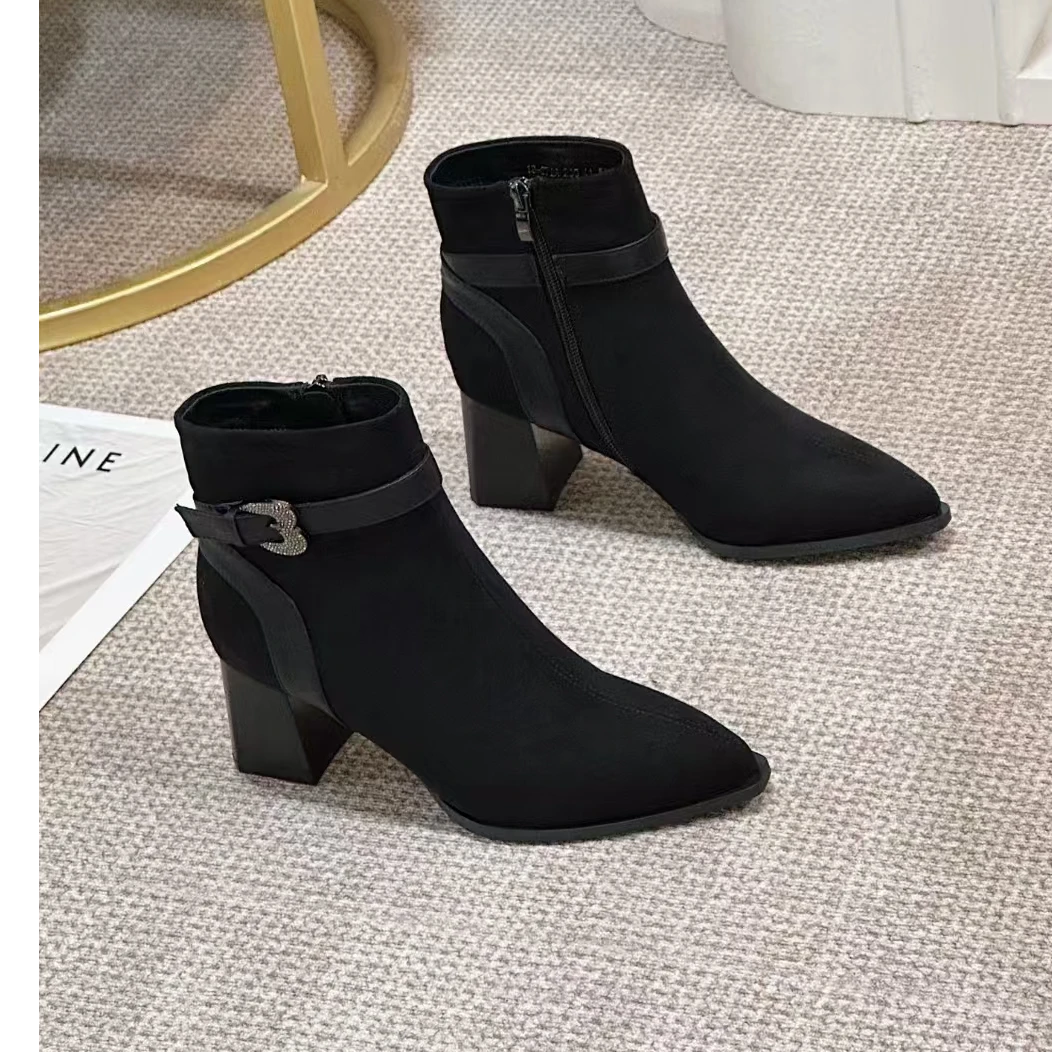 尖头高跟靴2024秋冬新款欧美风