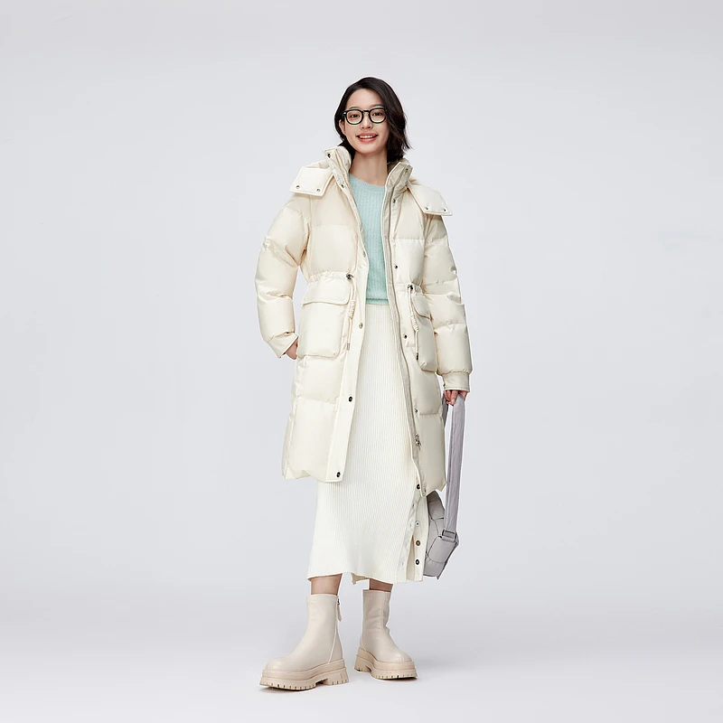 波司登24年秋冬新品小廓型连帽可拆卸收腰显瘦保暖中长款羽绒服
