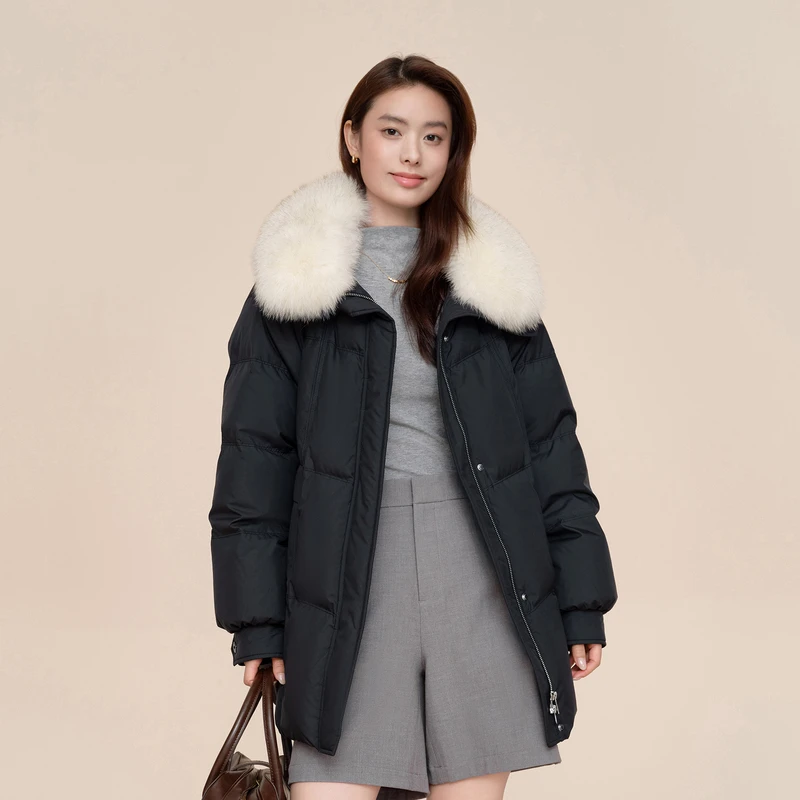 【波司登】2024冬季新品保暖女士都市淑女气质大毛领中长款羽绒服