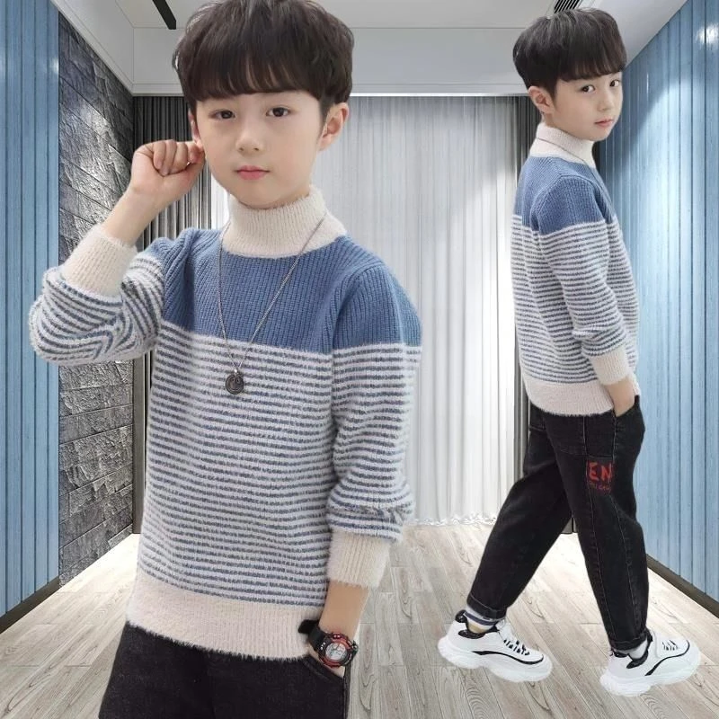 巴拉拉吧儿童毛衣男童水貂绒新款加厚秋冬高领打底衫洋气中大童II