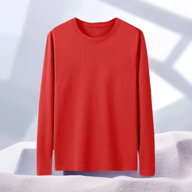 大码男装300斤胖子打底上衣红色长袖T恤男春秋季加肥加大宽松肥佬