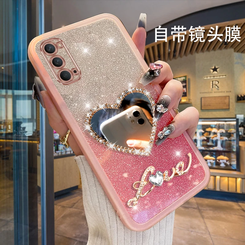 OPPOReno4手机壳Pro硅胶防摔保护套PDPM00镶钻化妆镜PDNM00全包边