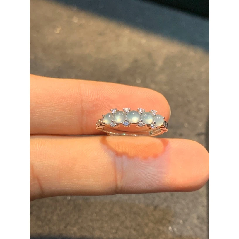 天然a货翡翠蛋面排戒戒指多样性发时尚气质精致百搭豪镶设计