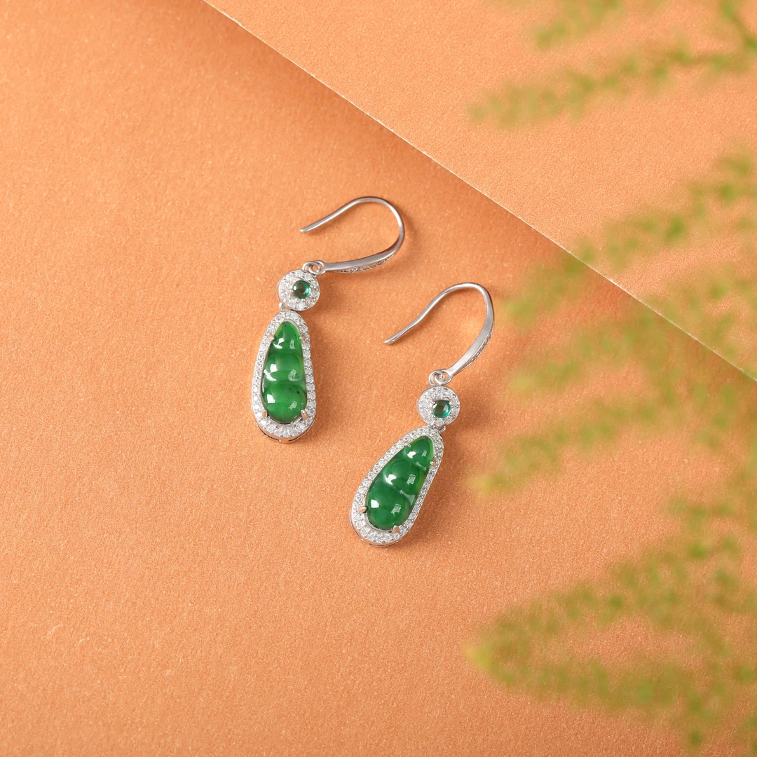 天然A货翡翠豆子耳环满绿耳饰多样性发货发一对6