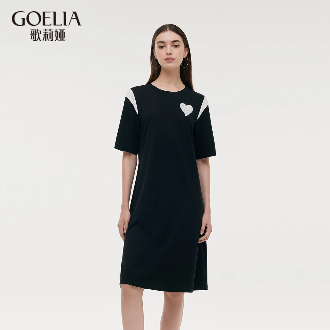 【商场同款】歌莉娅春季新品通勤爱心黑色女连衣裙1C3J4H190