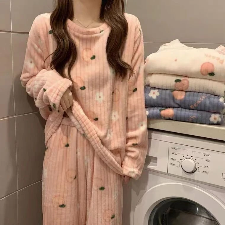 睡衣女冬珊瑚绒睡衣加绒加厚女士日系甜美可出门保暖珊瑚绒家居服