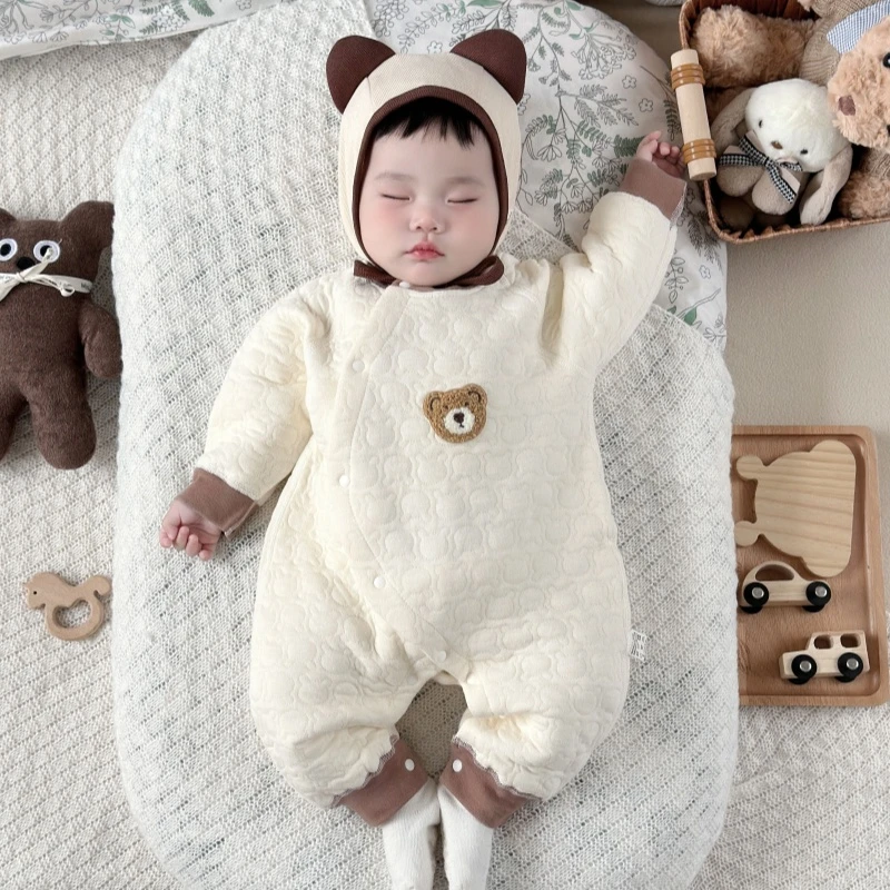 【粉丝专享】婴儿三层保暖薄棉夹棉无骨新生儿纯棉连体衣宝宝连身衣