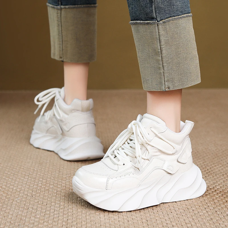 潮搭款~牛皮老爹鞋女秋季轻便小白鞋运动休闲鞋真皮单鞋小个子增