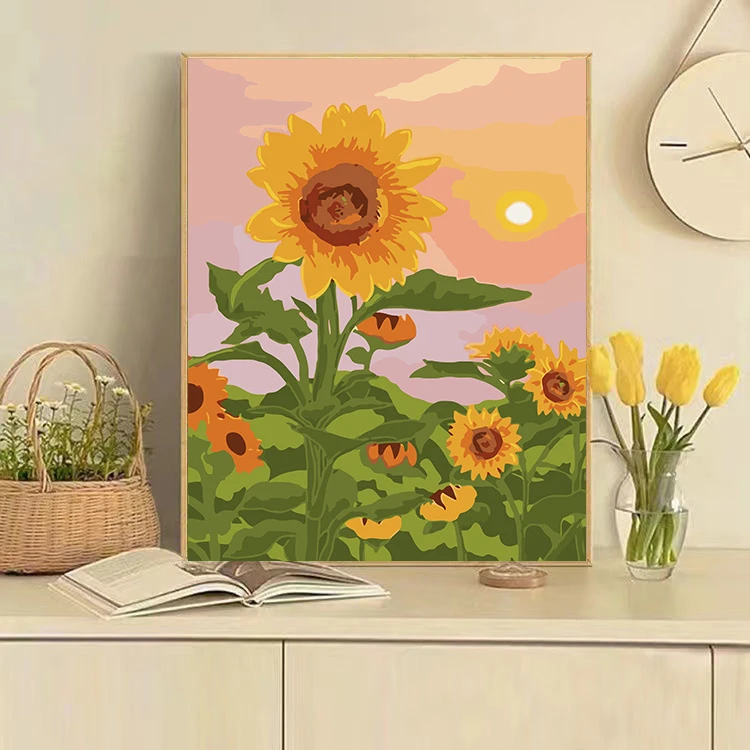 向日葵数字油画diy油彩画高级感花卉手工填色手绘填充治愈装饰画
